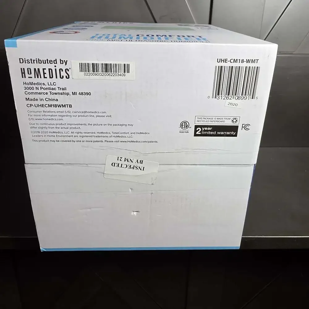 Homedics TotalComfort Cool Mist Ultrasonic Table Top Humidifier - White New Open